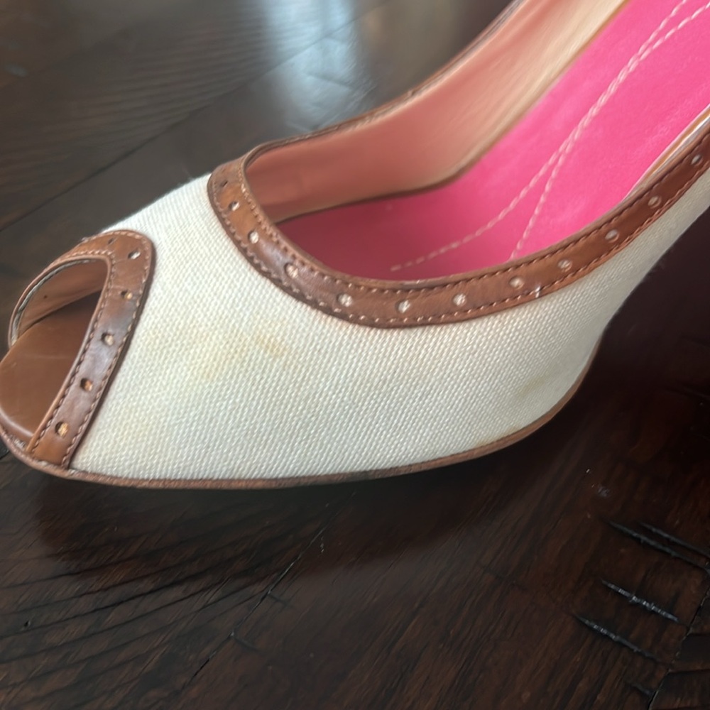 Kate Spade Cream and Brown Peep Toe Heels - Picture 12 of 16
